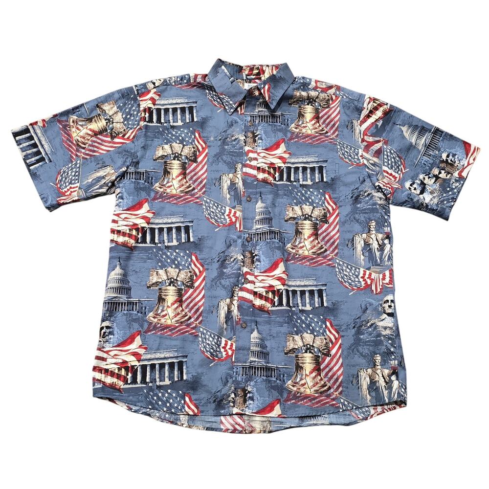 Vintage Boca Classics American Patriotic Bell Washington Button Up Polo Shirt